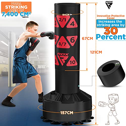 RDX Kids Freestanding Punching Bag & Cover, 4FT Heavy Duty Junior Ronin Target Pedestal Bag Set Suction Cup Stand Base Free Standing Kickboxing MMA Boxing Muay Thai Karate Home Gym Workout - color: RED