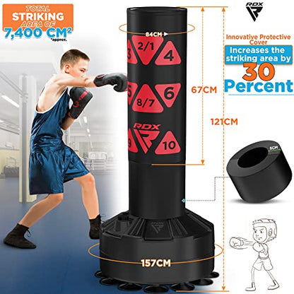 RDX Kids Freestanding Punching Bag & Cover, 4FT Heavy Duty Junior Ronin Target Pedestal Bag Set Suction Cup Stand Base Free Standing Kickboxing MMA Boxing Muay Thai Karate Home Gym Workout - color: RED
