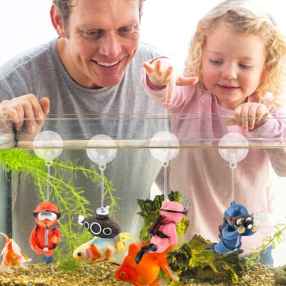 4pcs Floating Fish Tank Decoration - Floating Little Diver & Retro Submarin | Cute Underwater Dver Ornament,Aquarium Decoration Ornaments,Playmate for Tank Suitable for All Kinds of Fish and Tanks