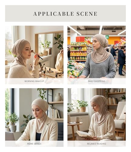 Yeieeo Adjustable Instant Hijab, Full Neck Coverage Breathable Jersey Headscarf for Muslim Women - color: Khaki