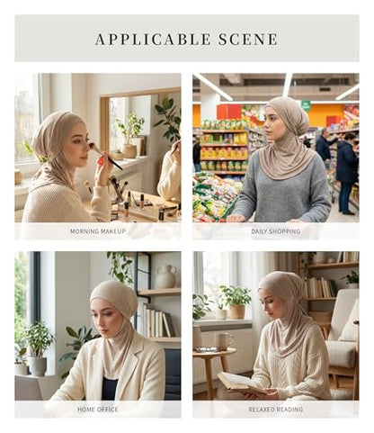 Yeieeo Adjustable Instant Hijab, Full Neck Coverage Breathable Jersey Headscarf for Muslim Women - color: Khaki