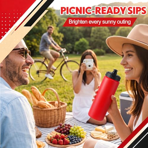 LemonRoad 12 Pack Squeeze Water Bottles Reusable 20 oz Plastic Sports Water Bottle with Pull Top Lid, Bike Cycling Gym Sport, Dishwasher Safe(Red, Black) - color: Red, Black