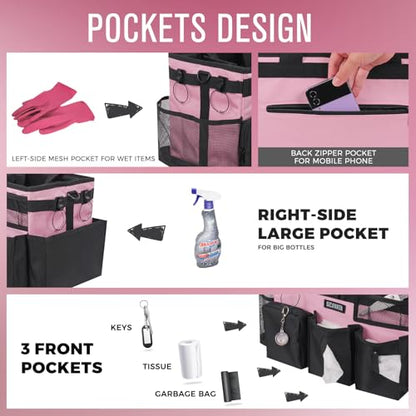 SCAVATA Wearable Cleaning Caddy Bag, Cleaning Caddy Supplies Organizer with Handle & Shoulder Straps for Housekeepers, Under Sink & Car Cleaning Tool Organizers with 4 Foldable Divider (SweetPink) - color: SweetPink