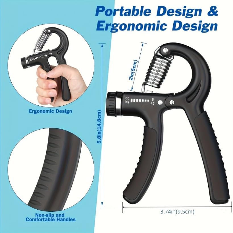 Adjustable Hand Grip Strength Trainer 11-132 lb (5-60 kg) Non-Electric Resistance Ergonomic Portable Forearm Exerciser For Muscle Toning Rehab Home Fitness - color: black