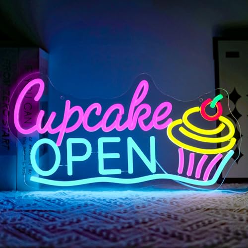 Cupcake Open Neon Sign for Business Decor Dimmable Cake Led Lights Signs Open Neon Light for Wall Decor Restaurant Kitchen Coffee Bar Cafe Bakery Shop Party Decoration Gifts - style: Cupcake Open