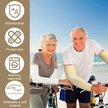 Janmercy 8 Pairs Arm Sleeves Thin Skin Protectors - color: White, Beige