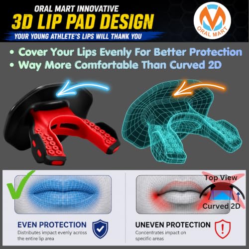 Oral Mart Flag Football Mouth Guard with 3D LipFit Design for Kids - Youth Football Mouthguard (No Boil) Cool Instant Fit Lip Guard Mouthpiece for Braces (Detachable Helmet Strap Included) - color: Fangs/Vampire
