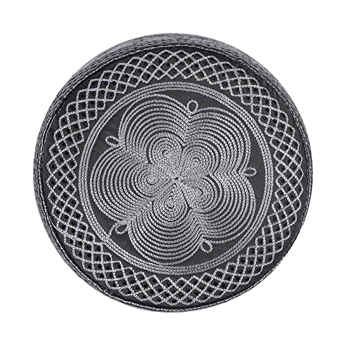 Muslim Prayer Kufi Hat for Men Boys Islamic Beanie Skull Cap Prayer Headwear Embroidery Kofia Topi Sun Hat Ramadan Eid Gift - color: Dark Grey, Chain Embroidery