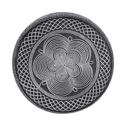 Muslim Prayer Kufi Hat for Men Boys Islamic Beanie Skull Cap Prayer Headwear Embroidery Kofia Topi Sun Hat Ramadan Eid Gift - color: Dark Grey, Chain Embroidery