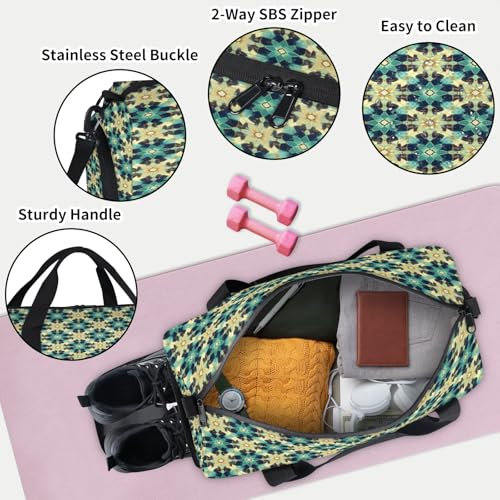 Islamic Ethnic Theme Sport Duffel Bag with Shoes Compartment Overnight Weekender Travel Bag Tote Gym Luggage Organizer Duffel Bags for Women Men