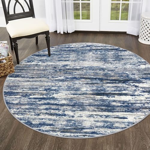 SIILOOM Washable 5ft Circle Round Rug, 5x5 Non-Slip Soft Circular Area Rugs - color: Navy Blue/Gray/Neutral/Multi, size: 5' (Round)