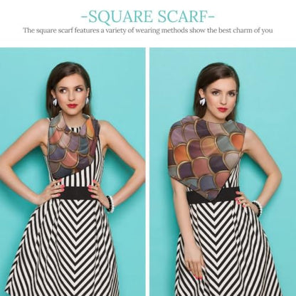 Women’s Square Scarf 27"x27", Lightweight Chiffon Satin Feel Fashion Scarf for Neck Hair Band Head Wrap Bag Accessory - color: Colorful Fish Scale