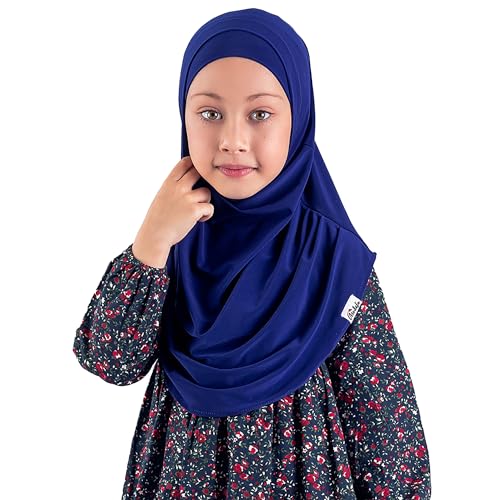 Modefa Islamic Girl Child Practical Amira Hijab Two Piece Muslim Scarf & Bonnet - Instant Easy Hijab - color: Navy Blue