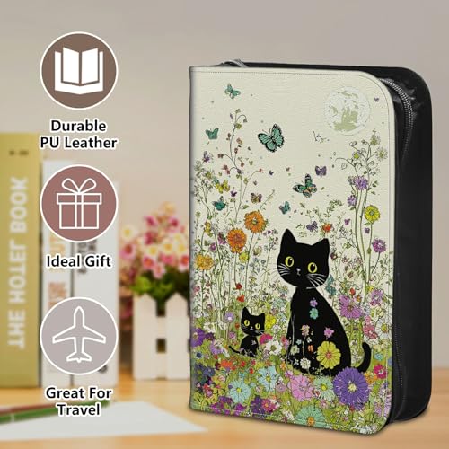Bible Cover Case for Women, PU Leather Large Bible Cases with Zipper Fits Books Up to 12" x 9" x 2.76”, Bible Carrying Bag for Men, Garden Cat - color: Garden Cat