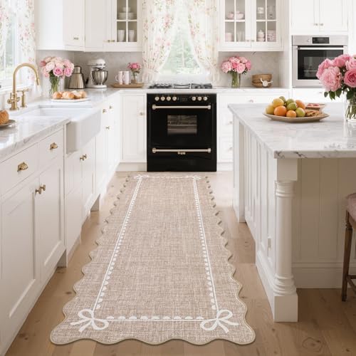 GarveeHome Scalloped Hallway Runner Rug 2.5x8 Non Slip Bedroom Rugs, Camel - color: Camel, size: 2'6" x 8' (Rectangular)