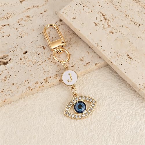 XGALBLA Small Evil Eye Keychains Initial Letter Key Chains for Women Men Car Key Bag Purse Charm- Good Luck Amulet Protection - color: Evil Eye 2-j