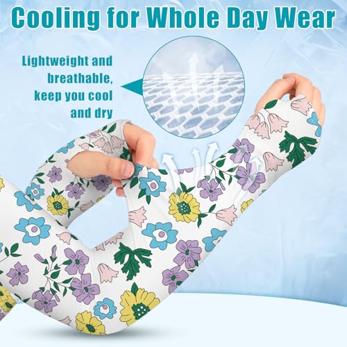 Bebila Gardening Sleeves for Women Farm UV Sun Protection Anti-Scratch Cooling Sleeves with Thumb Hole Arms Cover Outdoors - color: Colorful Flowers
