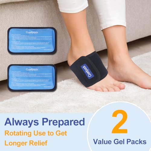 Comfpack Cold Therapy Wrap with 2 Gel Packs for Pain Relief, Reusable Gel Ice Pack for Arch, Foot, Wrist, Ankle, Relief for Arch Pain, Plantar Fasciitis, Instep Pain, Swelling, Extensor Tendonitis - size: Black, style: 1 Sleeve + 2 Gel Packs