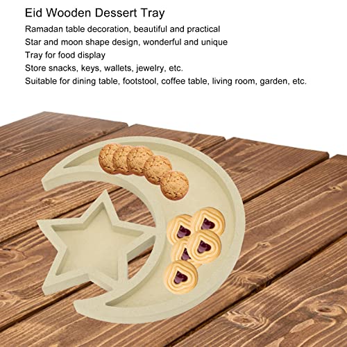 Wood Tray Moon Wooden Star Tableware Eid Mubarak Party Serving Tableware Multifunctional Wood Moon Tray for Home Ramadan Party Garden Decor