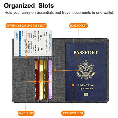 FINTIE Passport Holder, Slim Travel Wallet RFID Blocking Card Case Cover - color: Denim Charcoal