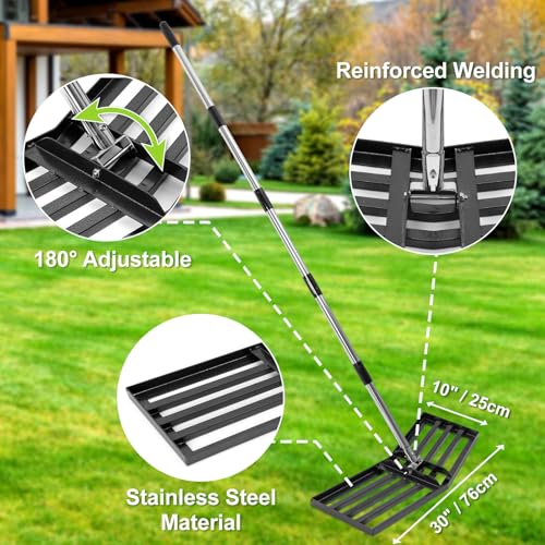 30"x10" Lawn Leveling Rake, Angled Design Yard Leveling Rake for Soil, Sand | Dabormi Lawn Leveler Rake with 74" Adjustable Handle, Heavy Duty Landscape Leveling Rake Ground Leveler for Dirt/Farm/Pasture - size: 30 Inch