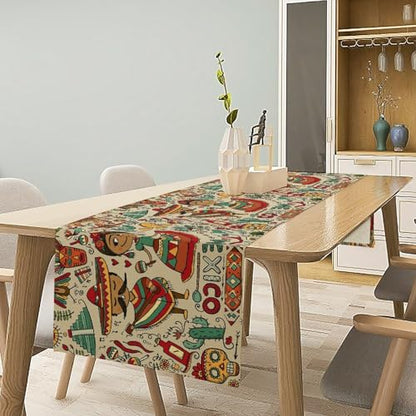 Traditional Mexican Style Table Runner, Exotic Skull Cactus Tribe Dance Music Theme Pattern for Kitchen CoffeeTea Table Dinner Room 13x36 Inch - color: Mexican-6, size: 13x36 Inch