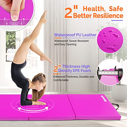 Matladin 8' Folding Gymnastics Gym Exercise Aerobics Mat, 8ft x 2ft x 2in PU Leather Tumbling Mats with Hook & Loop Fastener for Stretching Yoga Cheerleading Martial Arts - color: 'Purple