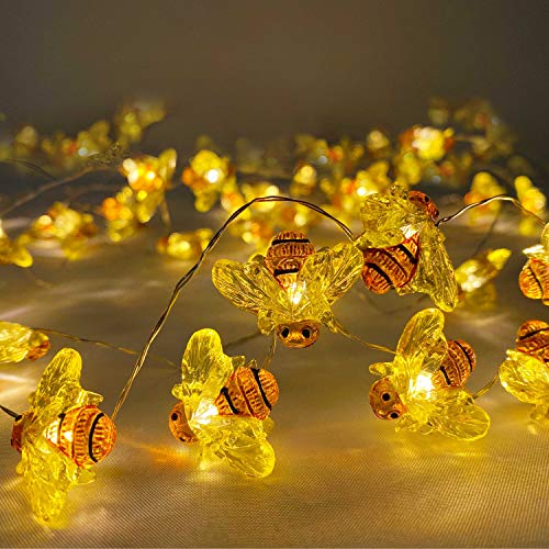 Honeybee Fairy String Lights, 40LED Bee String Light Plug in with 8 Modes Remote Control, Waterproof Novelty Decorative Light String for Outdoor Indoor Party Wedding Garden Christmas - color: Yellow