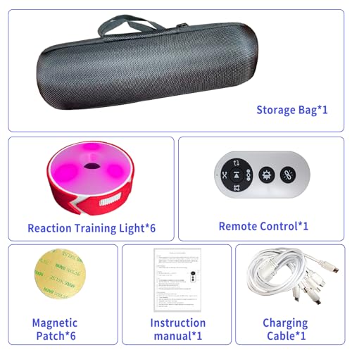 Agility Training Lights, Reaction Training Light of 6PCS Sport Agility Light USB Charging, Last 10 Hours, 10cm Height Sensing Distance, 4 Light Color, 4 Mode, 270 Degree Viewable Angle