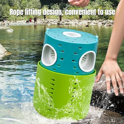 La La Pet Minnow Trap Set with 10Pcs Bait Collapsible Double-Tier Plastic Fishing Bucket Portable Aquarium Catch Traps for Bass Crabs Shrimps Turtles - color: Blue-Green