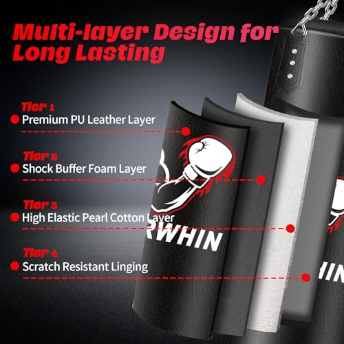 Filled Punching Bag for Adults, 4FT PU Leather Hanging Boxing Bag with 11lb Sponge Filler & 12OZ Boxing Gloves, Heavy Kicking Bag Boxing Equipment for MMA Training Karate Kickboxing - style: Boxing Arms