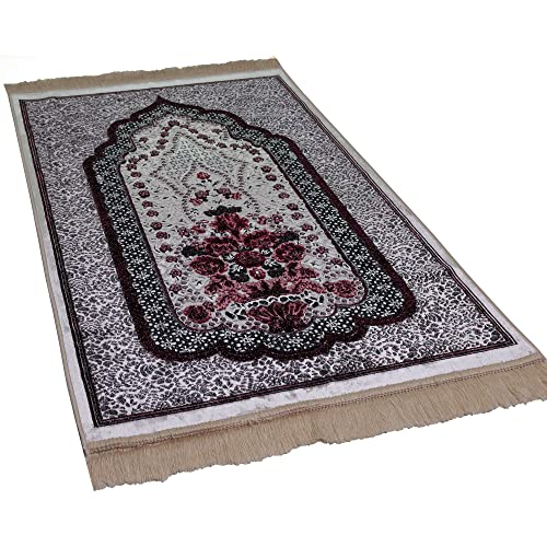 Modefa Turkish Islamic Velvet Prayer Rug - Prayer Mat Carpet for Men and Women - Traditional Muslim Janamaz Sajada - Ramadan or Eid Gift - with Car Hanger - Luxury Winter Rose (Black/Pink) - color: Black / Pink
