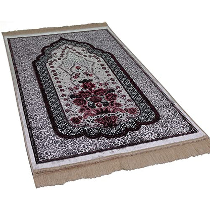 Modefa Turkish Islamic Velvet Prayer Rug - Prayer Mat Carpet for Men and Women - Traditional Muslim Janamaz Sajada - Ramadan or Eid Gift - with Car Hanger - Luxury Winter Rose (Black/Pink) - color: Black / Pink