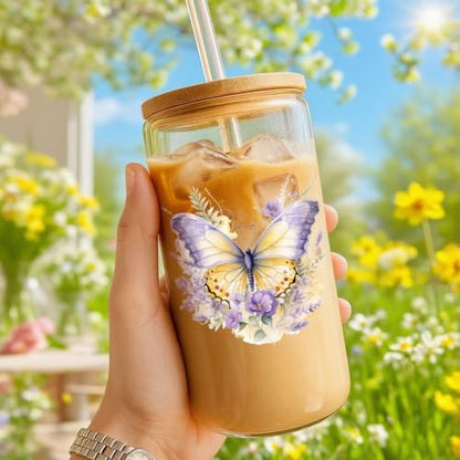 20 Pcs Spring Flowers UV DTF Cup Wraps for 16OZ Glass, 4.3 x 9.4 Inch Flower UV DTF Transfer Stickers Colorful Spring Elements Rub on Transfer Decals for Glass Bottle Vase Furniture Crafts - style: Spring Flower