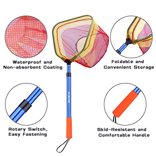 PLUSINNO Kids Fishing Net, Telescopic Lightweight Landing Net with Aluminum Pole Handle and Nylon Mesh, Catch and Release Butterfly Net for Kids Youth Outdoor - color: 2 Pack(1 Blue&1 Silver)