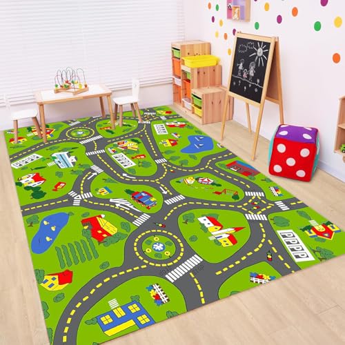 Non-Slip Town City Road Map Playmat for Boys, Perfect for Playroom and Bedroom, Car Track Mat - 6'7" x 4'11"(Rectangular) - color: City Road Rug, size: 4'11" x 6'7" (Rectangular)