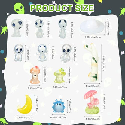 Civaner 13 Pcs Alien Decor Glow in Dark Mini Alien Betta Fish Tank Decoration Fairy Garden Accessories Scary Decor Miniature Accessories Tree Elves for Garden Aquarium Dollhouse Table