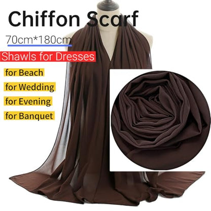Harewom Chiffon Hijab for Women Sheer Shawl and Wraps for Wedding Bridal Scarves Summer Lightweight Sun-proof Scarf - color: Brown Chiffon Hijab Shawls Scarves