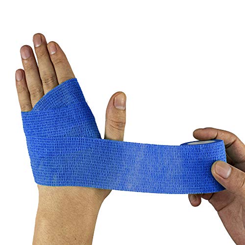 FRESINIDER 9 Rolls Self Adhesive Wrap Athletic Tape Gauze, Breathable Elastic Cohesive Bandage for Sports Injury & Pet (7 Pcs 2" x 5 Yards + 2 Pcs 1" X 5 Yards) (Blue) - color: Blue