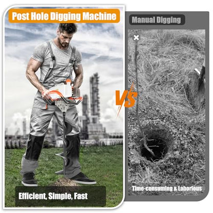 Auger Post Hole Digger, Gas Powered Earth Post Hole Digger Post Holes Earth Digger Petrol Drill Borer Bulb Planting Drill Fence Hole Maker Machine (71CC 3.12HP 2.3KW) - size: 71CC 3.12HP 2.3KW