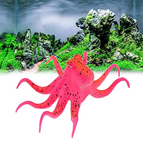 POPETPOP Aquarium Octopus Decoration, Aquarium Decorations Simulation Octopus Fish Tank Octopus Ornament Artificial Silicone Octopus with Suction Cup (Red)