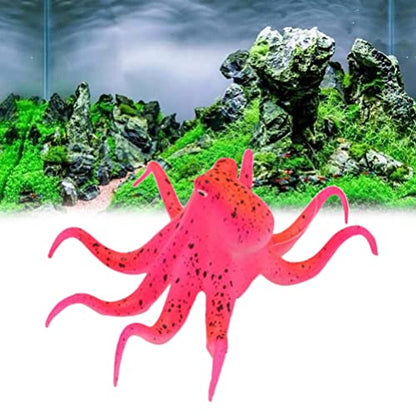 POPETPOP Aquarium Octopus Decoration, Aquarium Decorations Simulation Octopus Fish Tank Octopus Ornament Artificial Silicone Octopus with Suction Cup (Red)