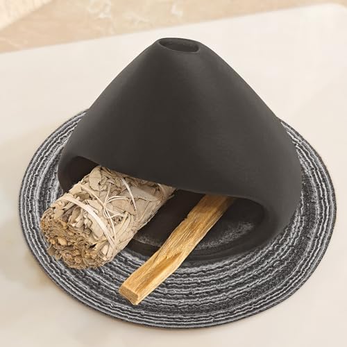 Yawlsow Palo Santo Holder Burner, Charcoal Bakhoor Incense Burner,Smudge Bowl,Sage Holder,Ash Catcher for Meditation Zen Decor (Black+Mat) - color: Black+mat