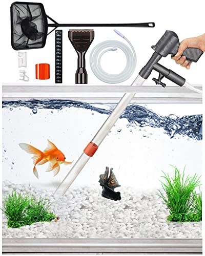 QZQ Aquarium Gravel Cleaner Vacuum Fish Tank Cleaner Tools Kit | [2026 Edition] Water Changer with Aquarium Thermometers, Fish Net kit, Use for Fish Tank Cleaning Gravel and Sand