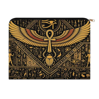 Egyptian Symbols Golden Hieroglyphic Makeup Bag for Women, Cosmetic Pouch Travel Toiletry Organizer Bag 8.9"x6.5" Polyester - color: Egyptian Symbols Golden Hieroglyphic