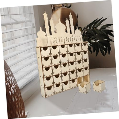 Healifty Wooden Advent Calendar for Ramadan Unique Home Decor Creative DIY Countdown Eid Mubarak Table Decoration for Ramadan Parties and Celebrations
