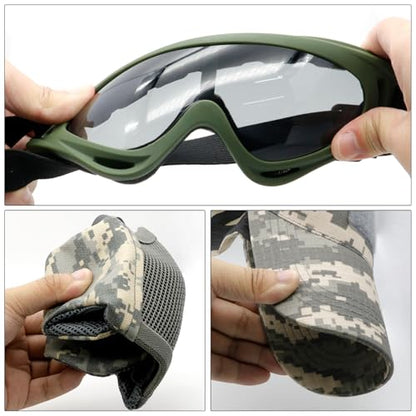 Airsoft Mask with Goggles, Foldable Half Face Airsoft Mesh Mask with Ear Protection for Paintball Shooting Cosplay CS Game - color: 3pcs-ACU+green, size: 3pcs