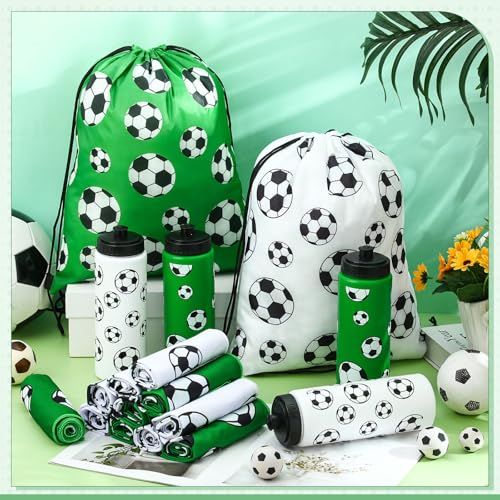 FuWeave 18 Pcs Sports Party Favors Basketball Soccer Water Bottle Baseball Softball Cooling Towel 6 Sports Water Bottle 6 Ice Towel 6 Drawstring Bag Football Volleyball Towel for Team Gift