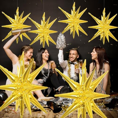 6 Pcs Gold Star Foil Balloons One-Piece 14-Pointed Star Balloon 4D Starburst Cone Mylar Balloon 22inch Christmas Birthday Wedding Wedding Anniversary Party Supplies (22&27 Inches Gold) - color: 22&27 Inches Gold