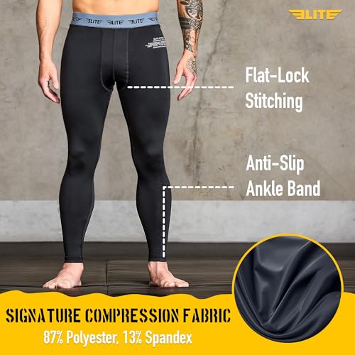 Elite Sports Men’s BJJ Spats Leggings Tights, Best Jiu Jitsu MMA no Gi spat Compression Pants for Men - size: Small